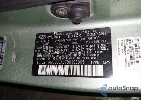 2011 Hyundai Tucson Gls from USA, damaged, VIN KM8JU3AC7BU193905
